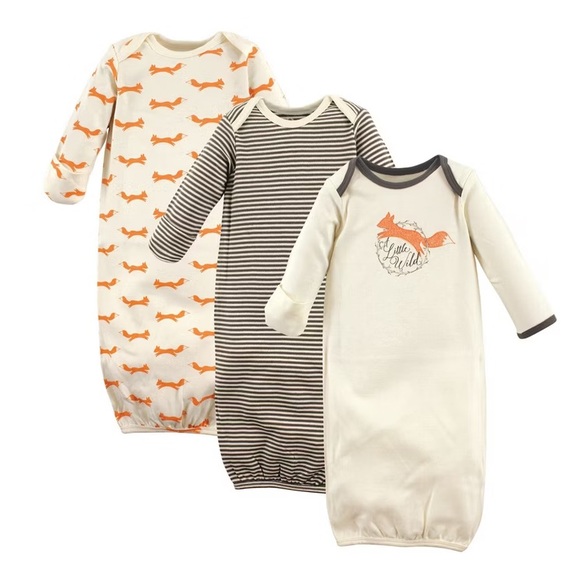 NWOT Infant 0-6 months (3) Piece Fox Gender Neutral Sleep Gown Set - Picture 1 of 12